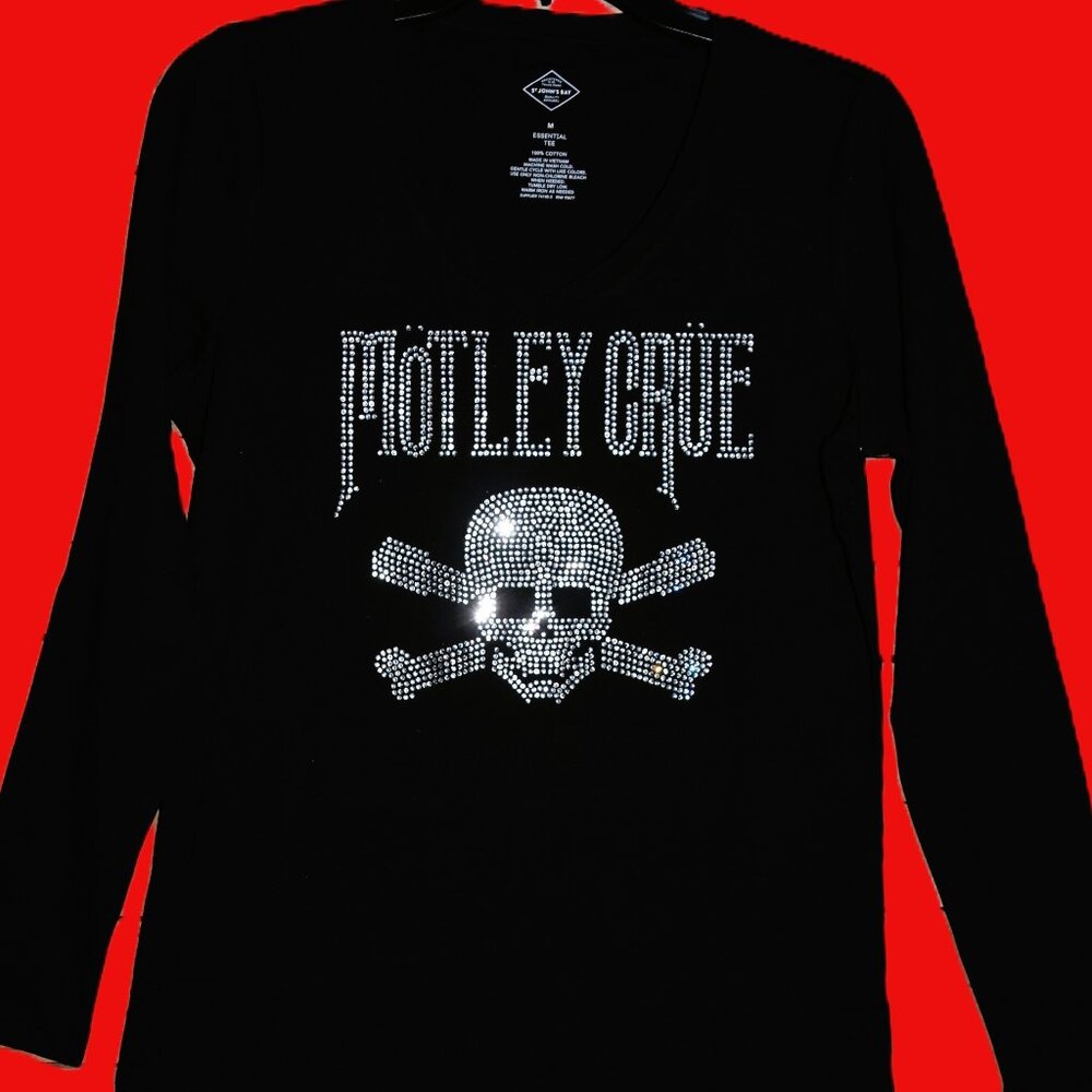 Motley Crue Rhinestone long sleeved Vneck shirt XS S M L XL XXL 1X 2X 3X 4X 5X - Picture 2 of 7